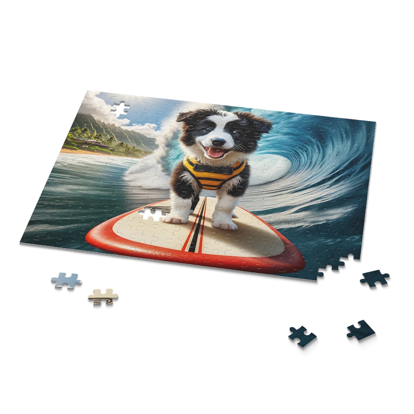 Surf Pups! Surfing Border Collie Puppy Puzzle 1 - (120, 252, 500-Piece)