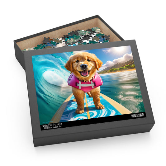 Surf Pups! Surfing Golden Retriever Puppy Puzzle 2 - (120, 252, 500-Piece)