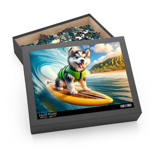 Surf Pups! Surfing Husky Puppy Puzzle 7 - (120, 252, 500-Piece)