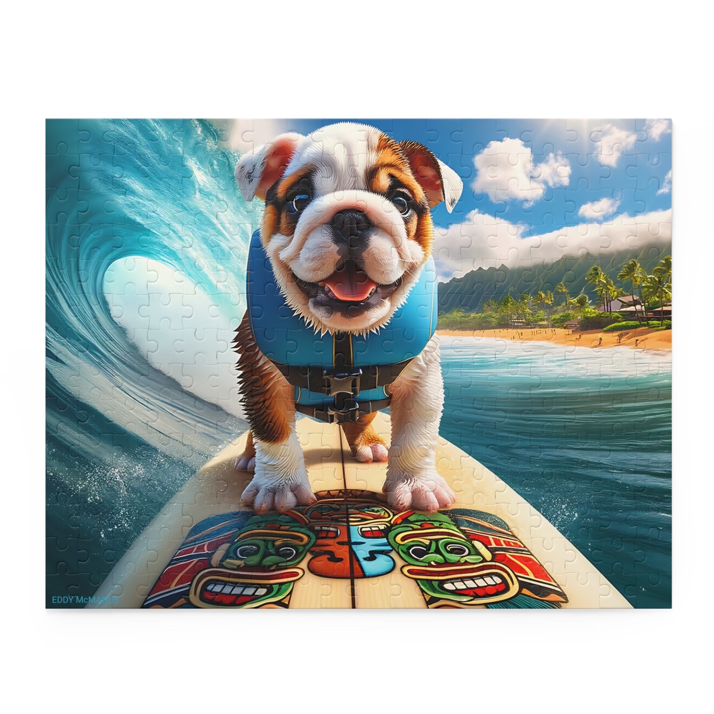 Surf Pups! Surfing English Bulldog Puppy Puzzle 3 - (120, 252, 500-Piece)