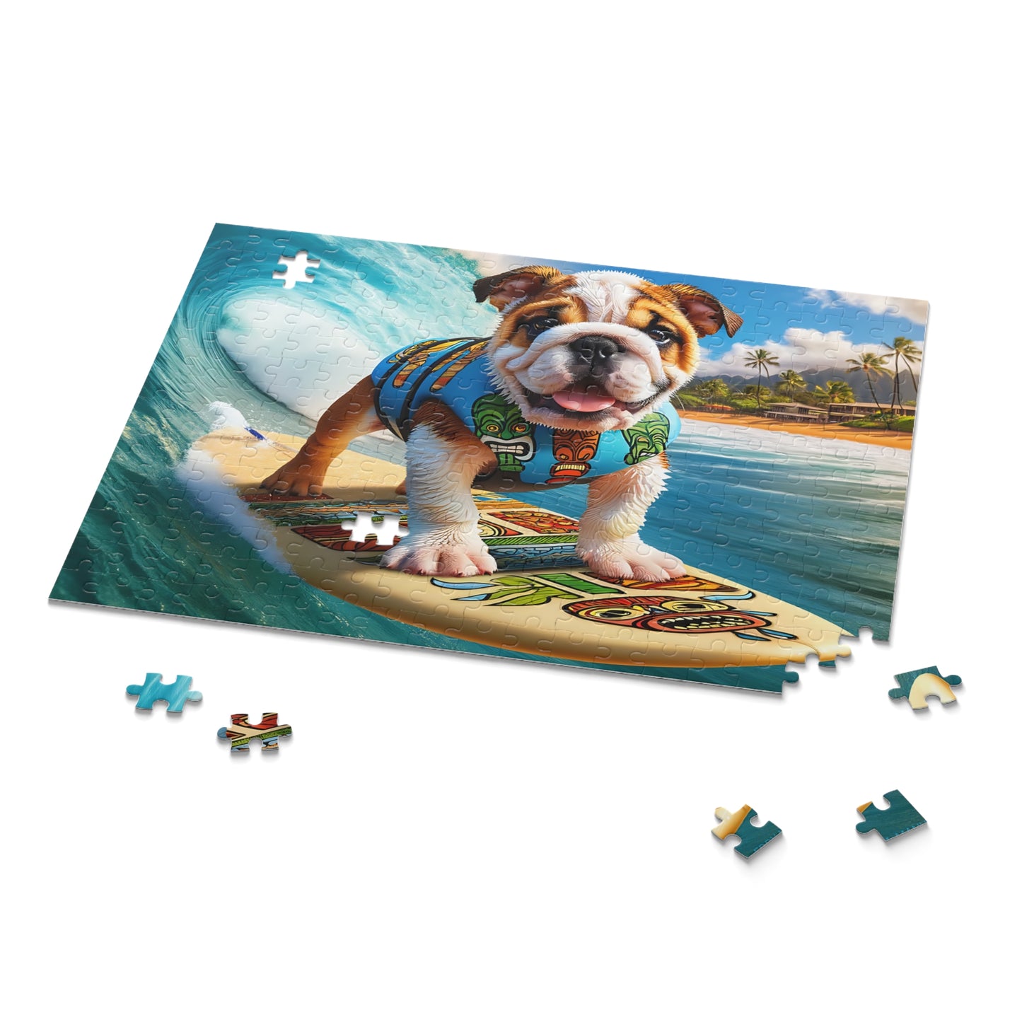 Surf Pups! Surfing English Bulldog Puppy Puzzle 1 - (120, 252, 500-Piece)