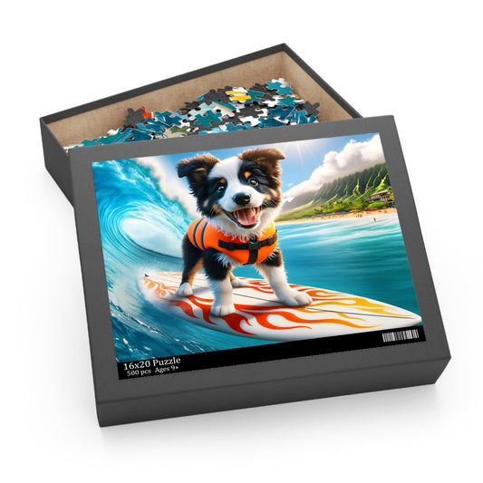 Surf Pups! Surfing Border Collie Puppy Puzzle 10 (120, 252, 500-Piece)