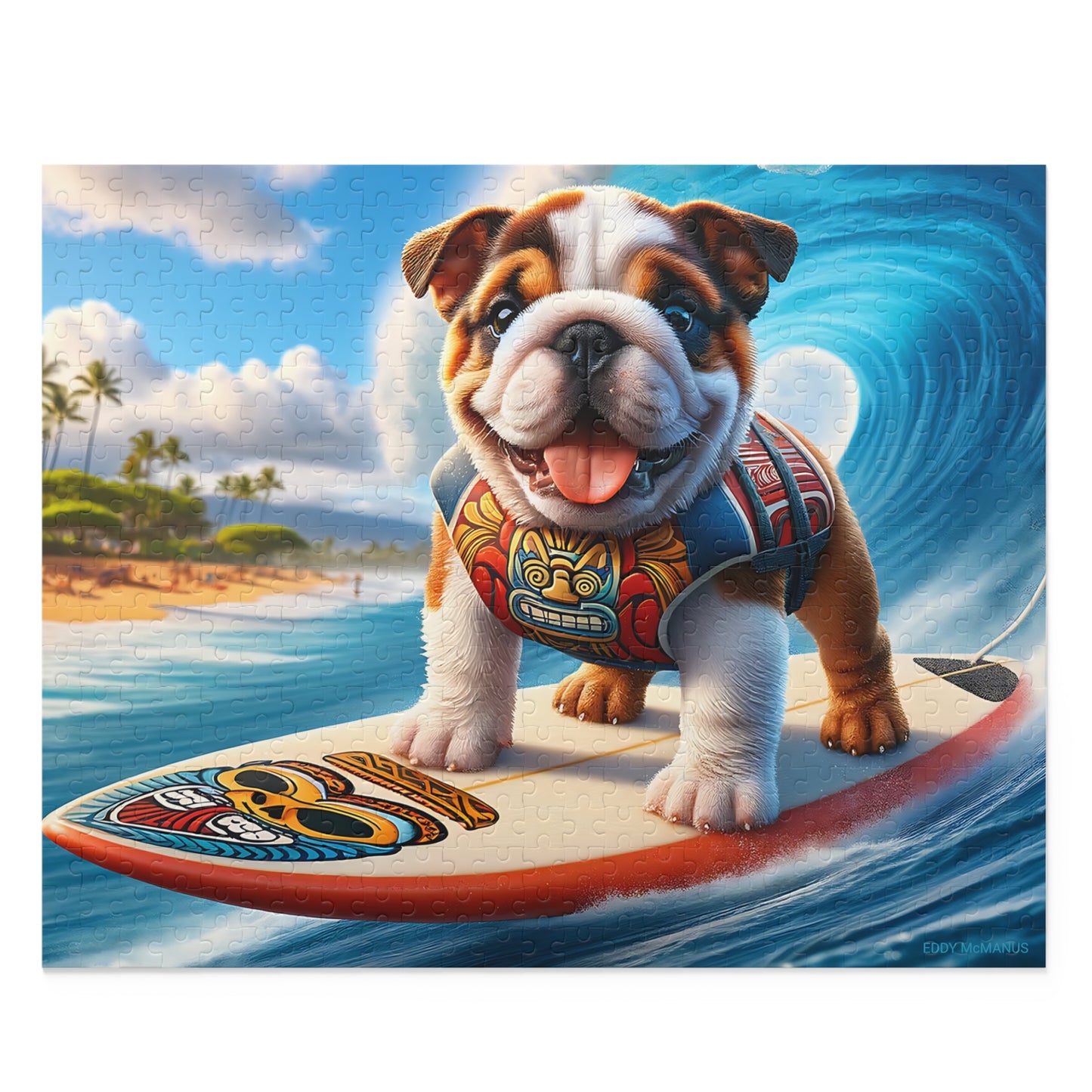 Surf Pups! Surfing English Bulldog Puppy Puzzle 10 - (120, 252, 500-Piece)