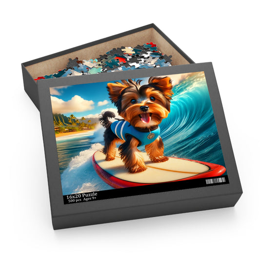 Surf Pups! Surfing Yorkie Puppy Puzzle 3 - (120, 252, 500-Piece)