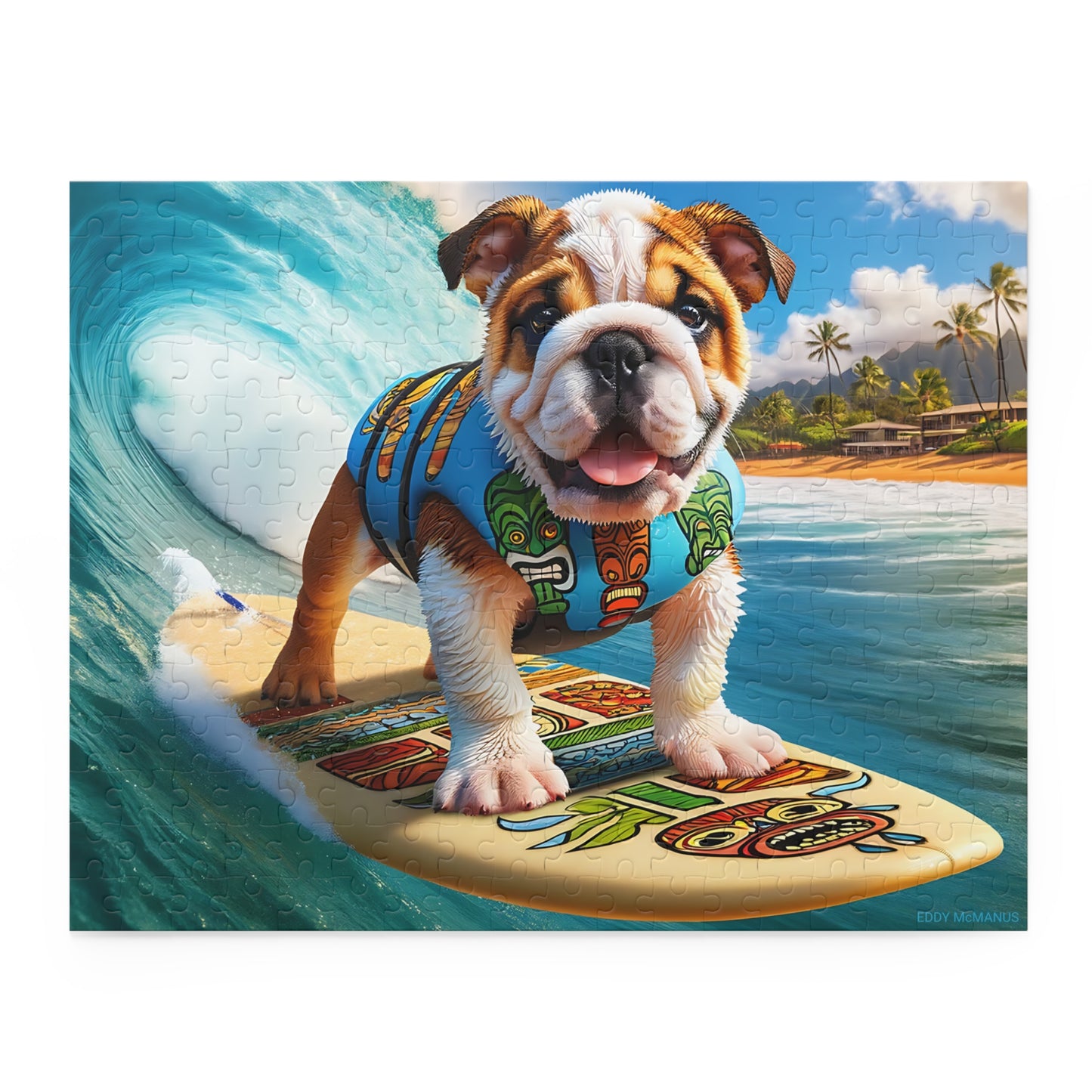 Surf Pups! Surfing English Bulldog Puppy Puzzle 1 - (120, 252, 500-Piece)