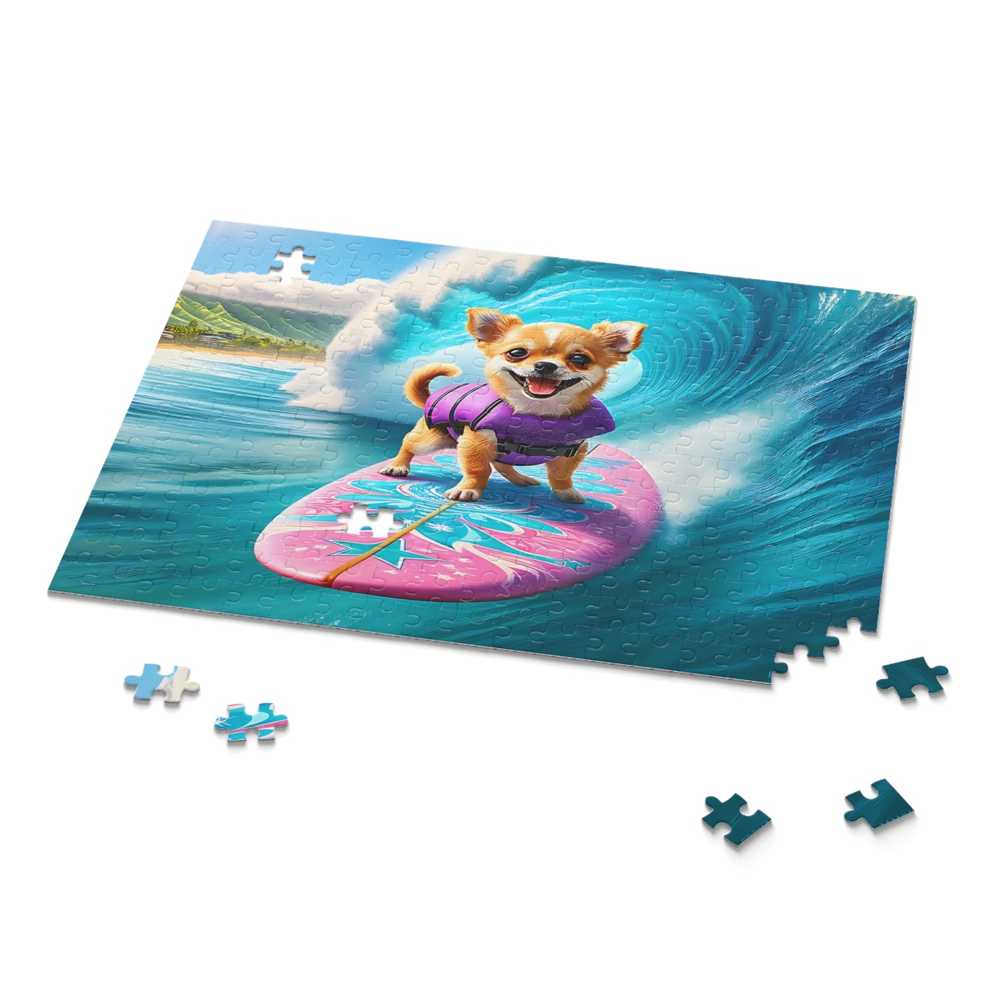 Surf Pups! Surfing Chihuahua Puppy Puzzle 10 - (120, 252, 500-Piece)