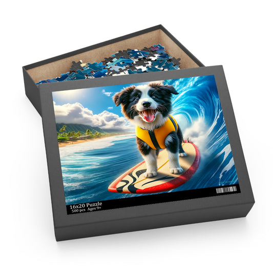 Surf Pups! Surfing Border Collie Puppy Puzzle 8 - (120, 252, 500-Piece)