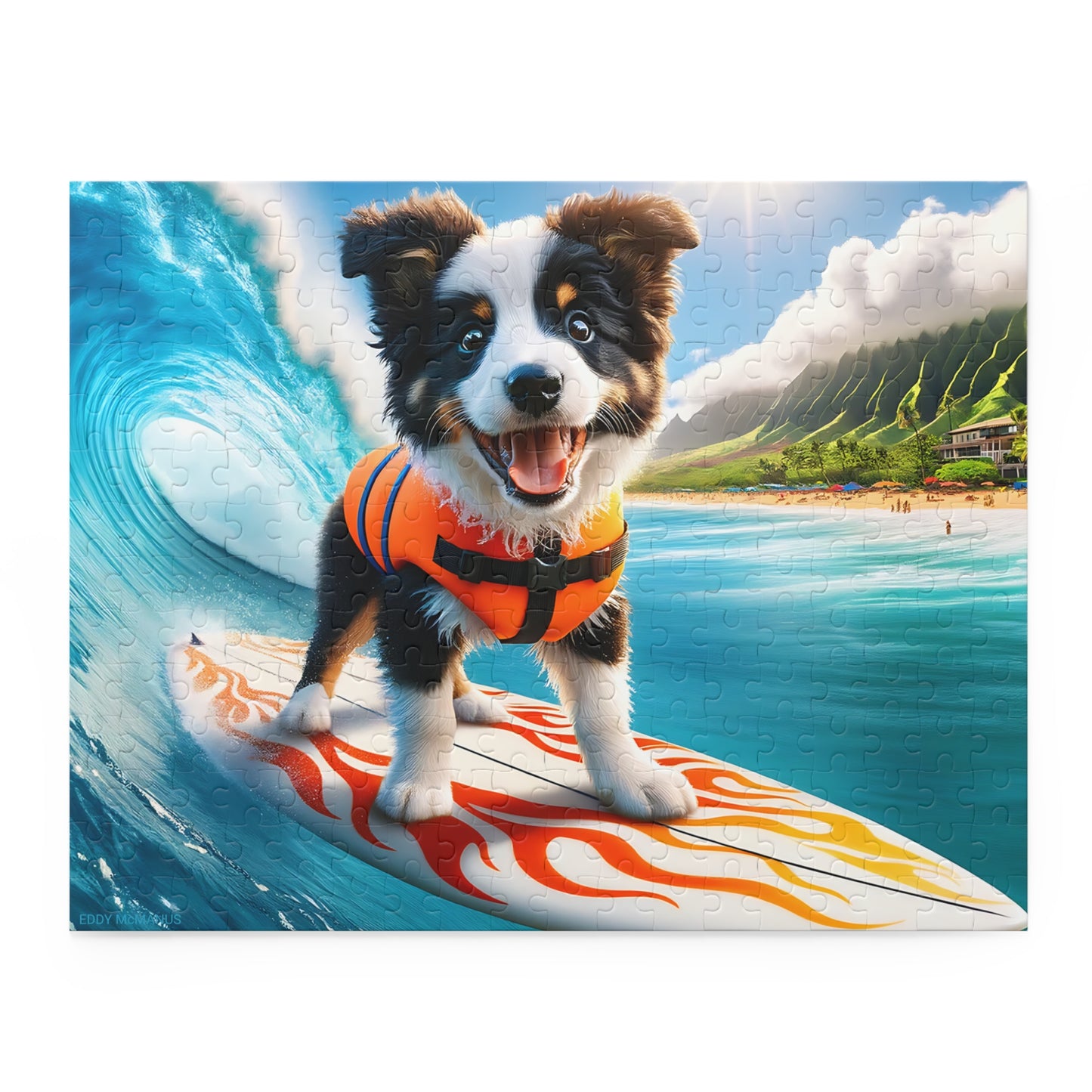 Surf Pups! Surfing Border Collie Puppy Puzzle 10 (120, 252, 500-Piece)