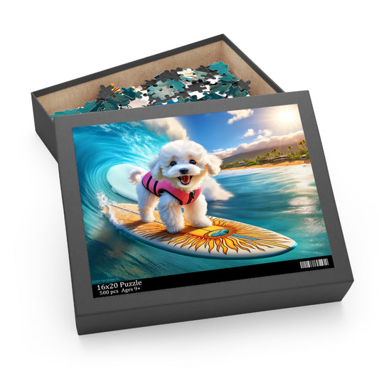 Surf Pups! Surfing Poodle Puppy Puzzle 10 - (120, 252, 500-Piece)