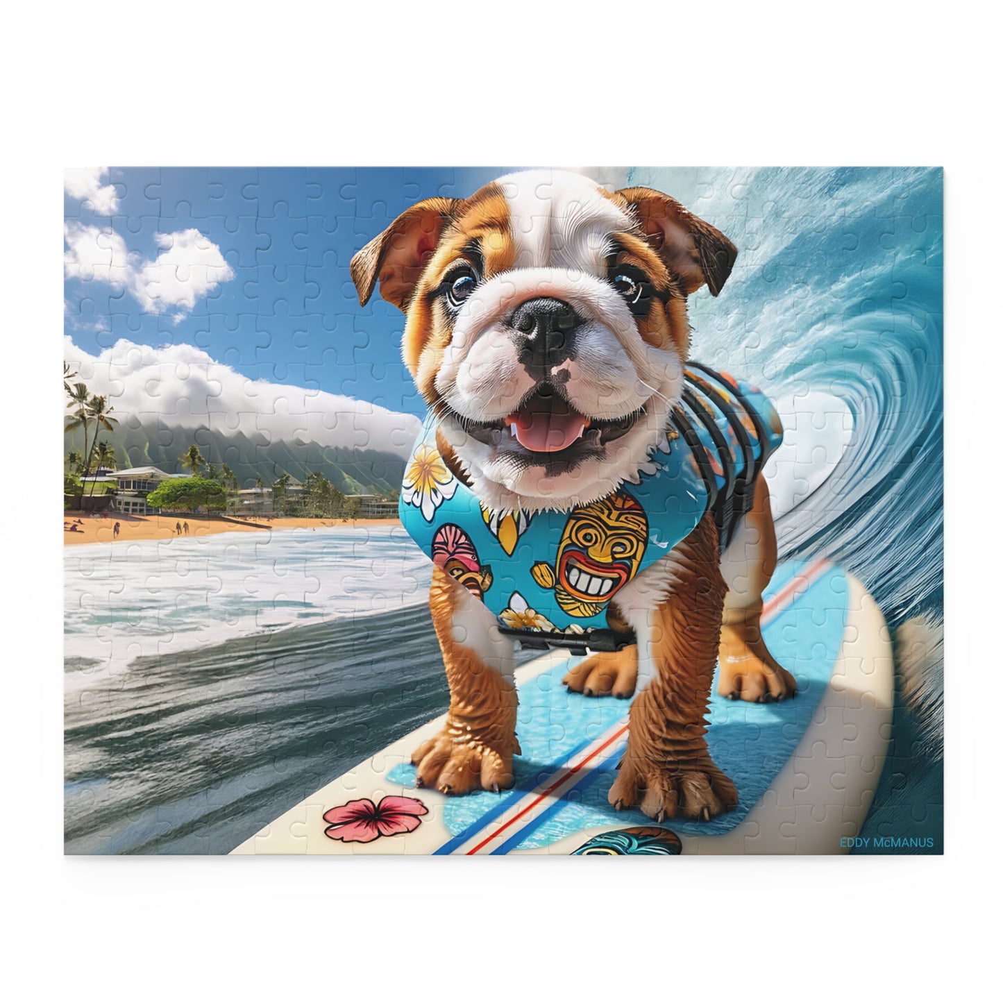 Surf Pups! Surfing English Bulldog Puppy Puzzle 11 - (120, 252, 500-Piece)