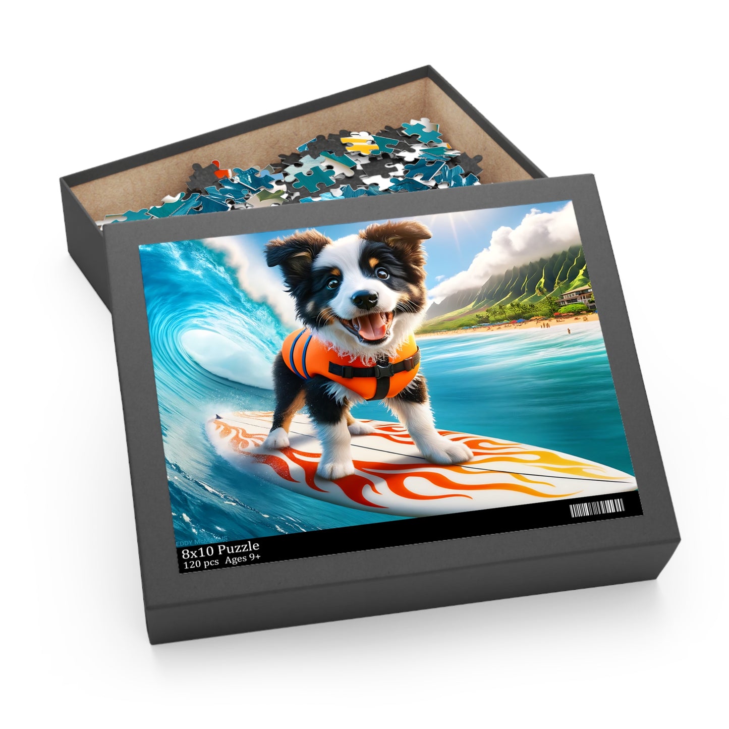 Surf Pups! Surfing Border Collie Puppy Puzzle 10 (120, 252, 500-Piece)