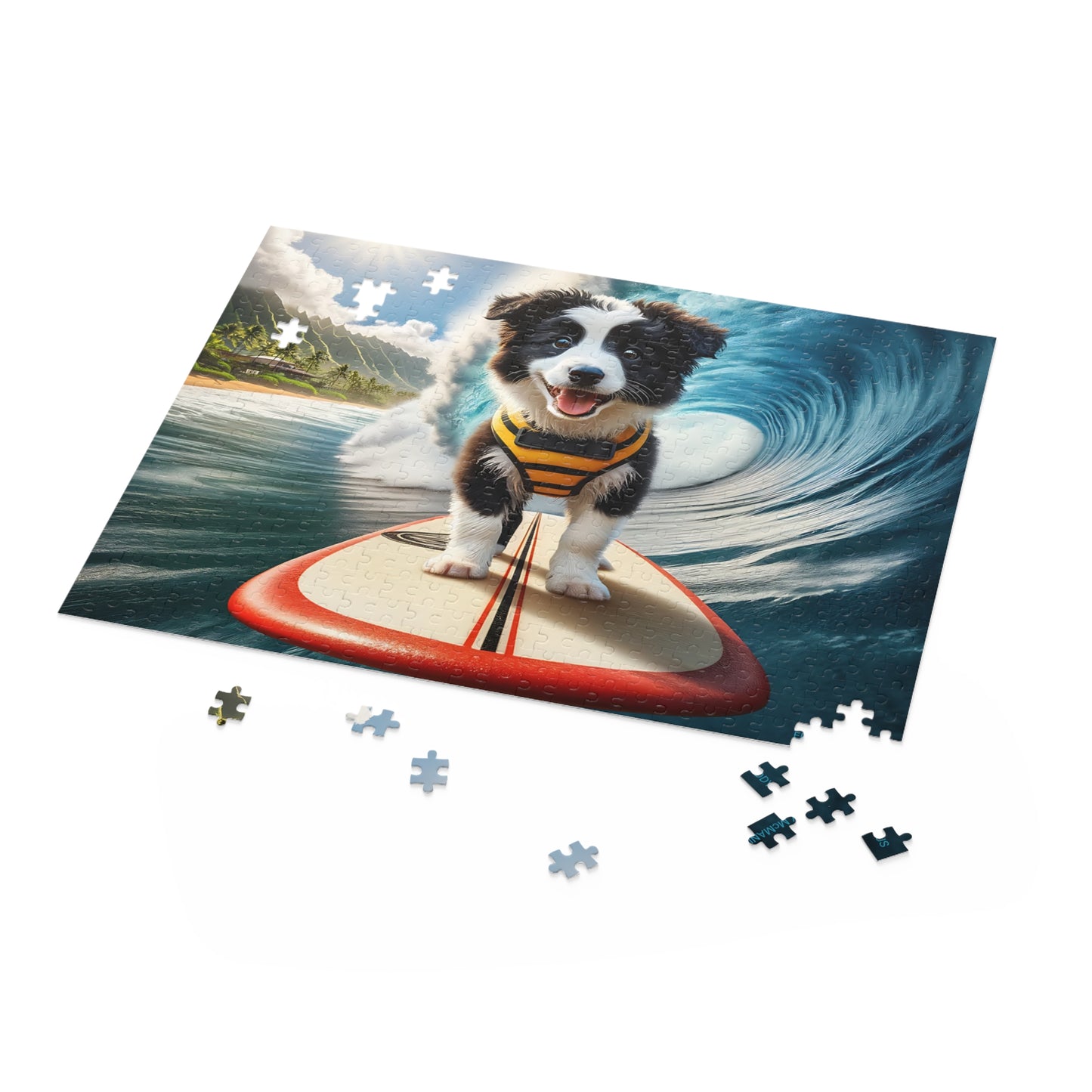 Surf Pups! Surfing Border Collie Puppy Puzzle 1 - (120, 252, 500-Piece)