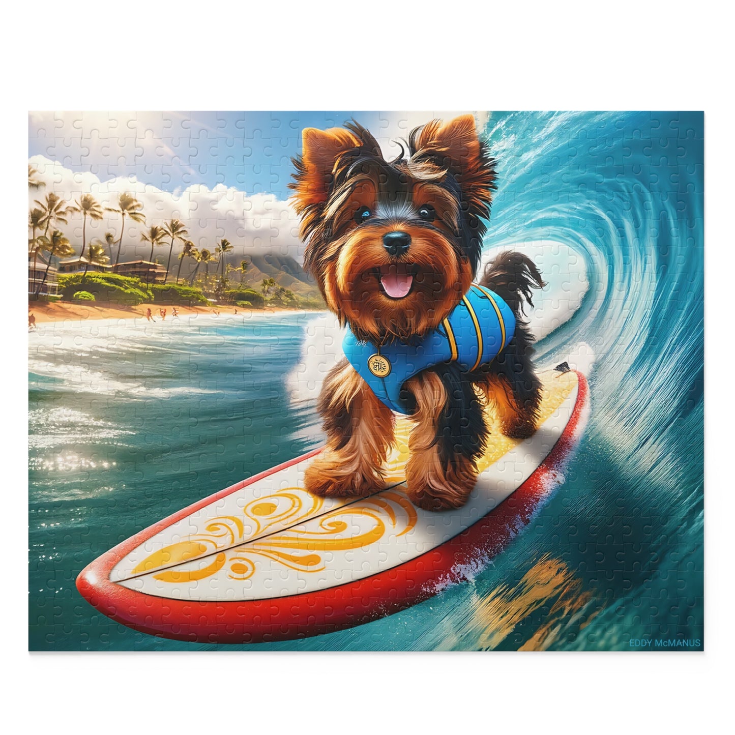 Surf Pups! Surfing Yorkie Puppy Puzzle 10 - (120, 252, 500-Piece)