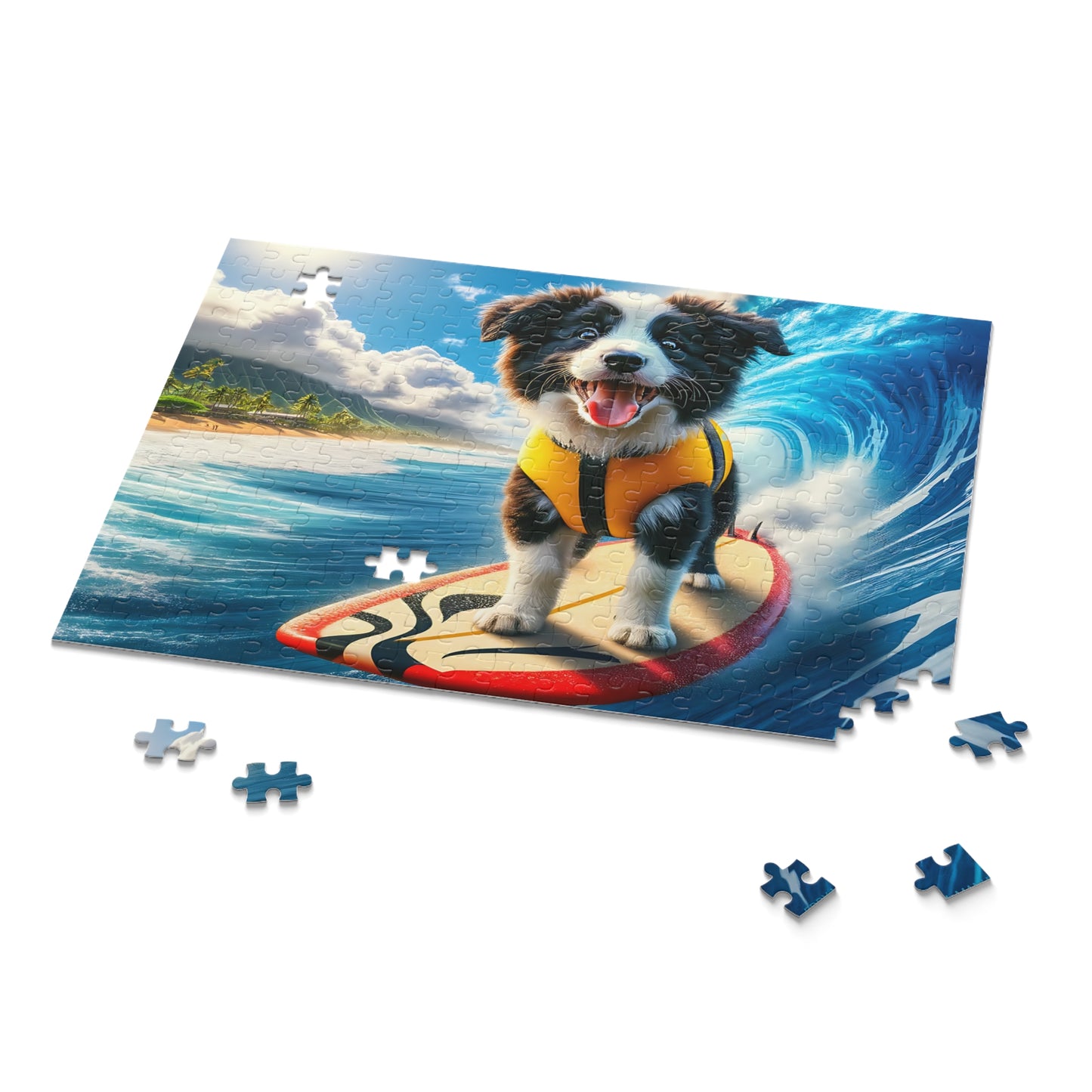 Surf Pups! Surfing Border Collie Puppy Puzzle 8 - (120, 252, 500-Piece)