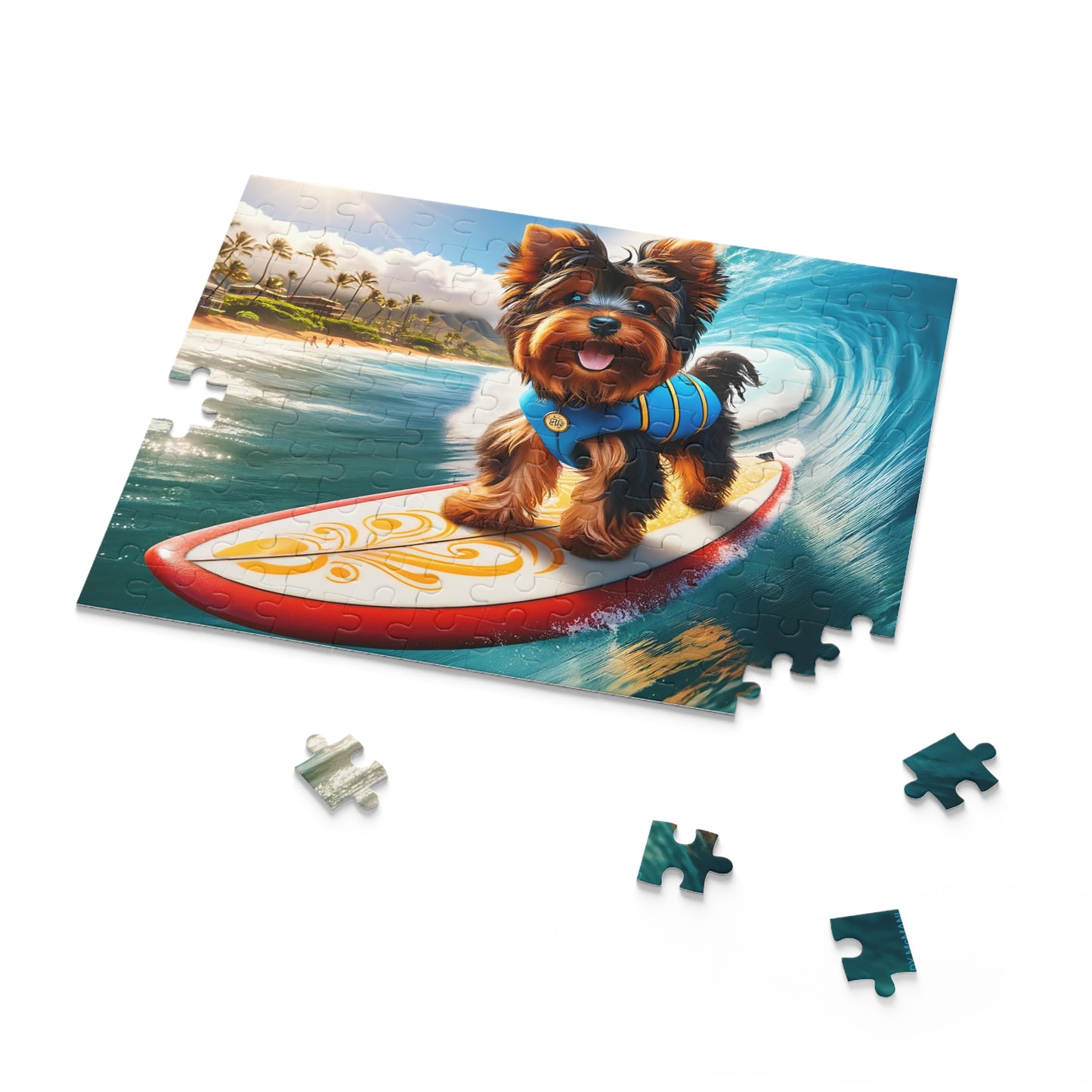 Surf Pups! Surfing Yorkie Puppy Puzzle 10 - (120, 252, 500-Piece)